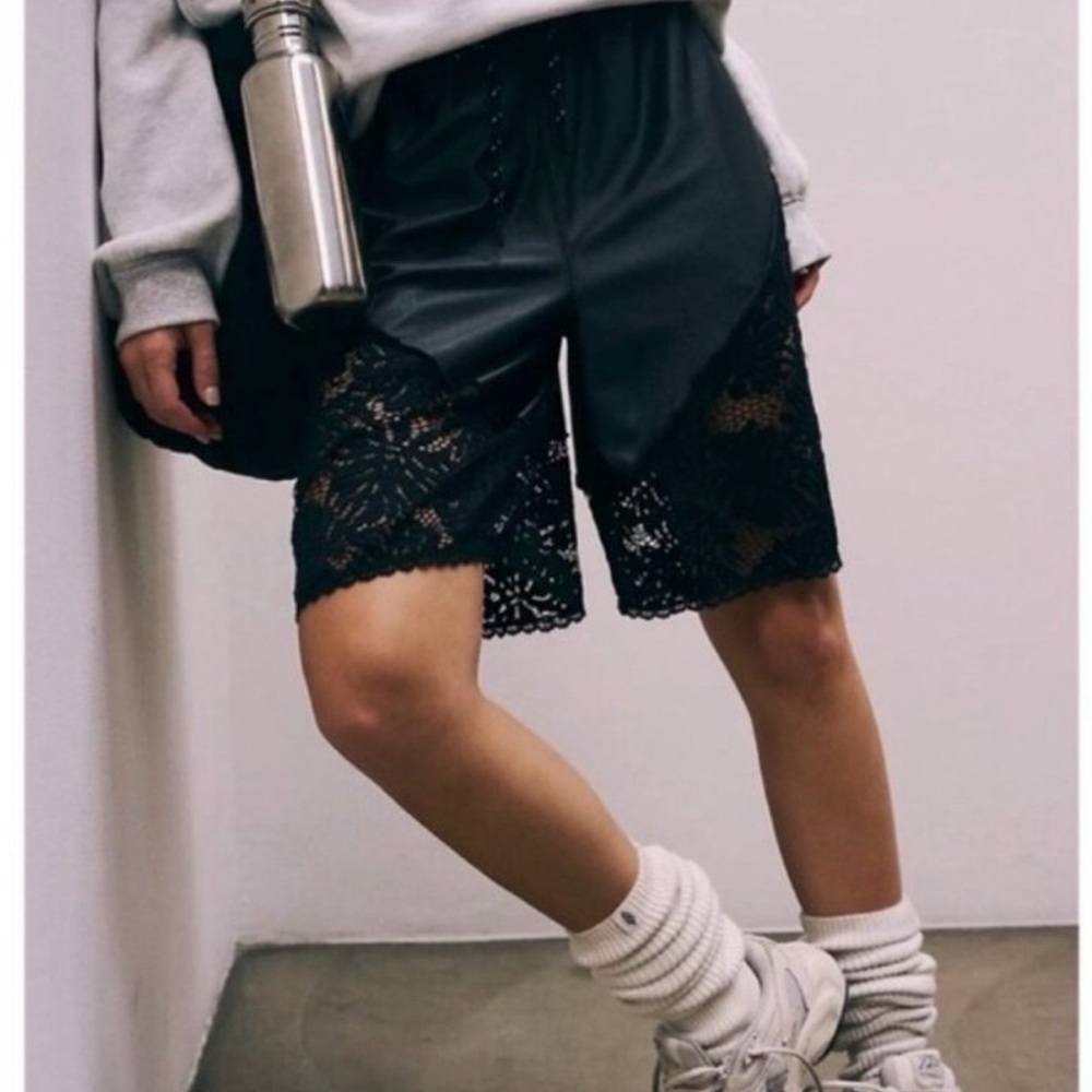 New Free People Movement Roster Shorts Satin Lace Baggy Long Black Medium